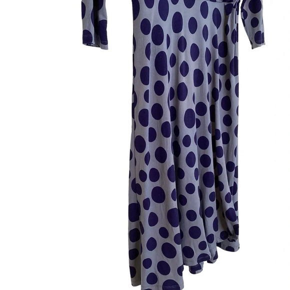 Boden Dress Sz 4 Blue Midi Jersey Knit Polka Dot Wrap Work Office Stretchy - Picture 3 of 6